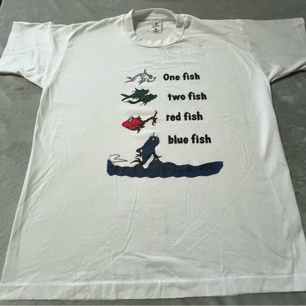 Vintage Dr. Suess One Fish Two Fish White Single Stitch T-Shirt 1990's - Picture 2 of 13